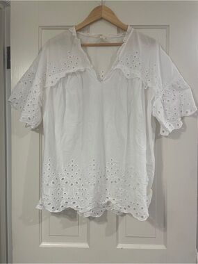 H&M White Eyelet Ruffle Sleeve Blouse